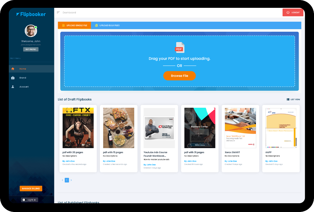Flipbooker Dashboard